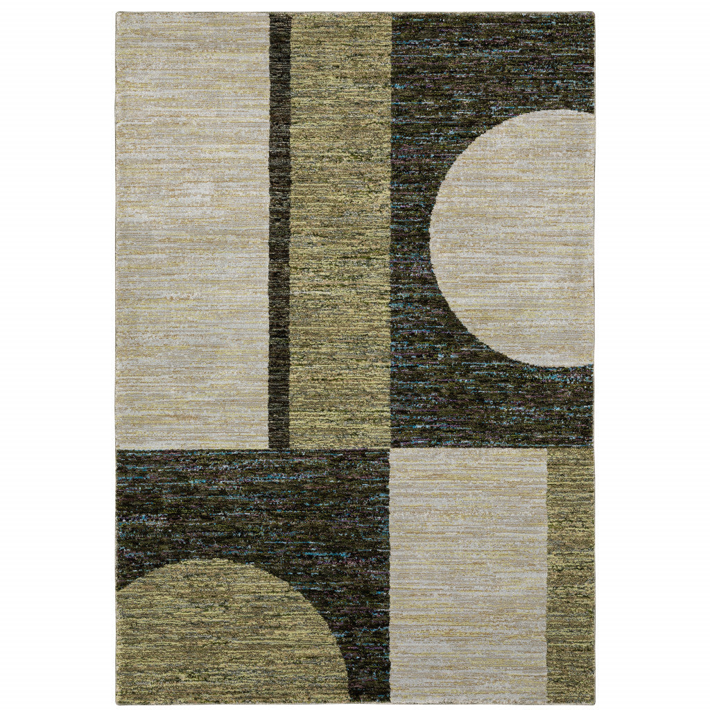 9' X 12' Gold Green Charcoal Teal Blue Purple Grey And Beige Geometric Power Loom Stain Resistant Area Rug