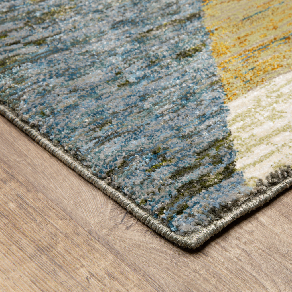 8' Blue And Beige Geometric Runner Rug