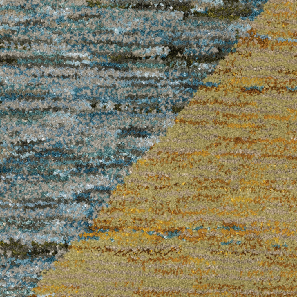 8' Blue And Beige Geometric Runner Rug
