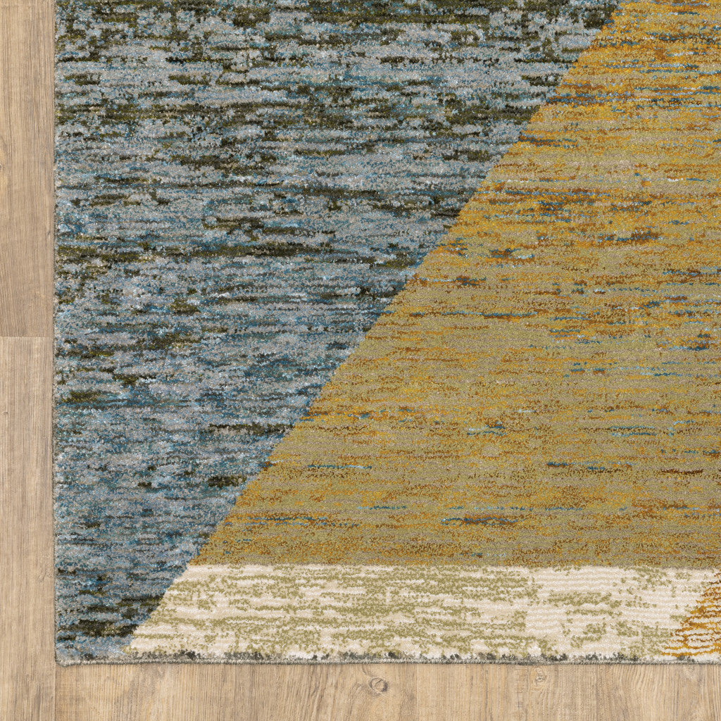 8' Blue And Beige Geometric Runner Rug