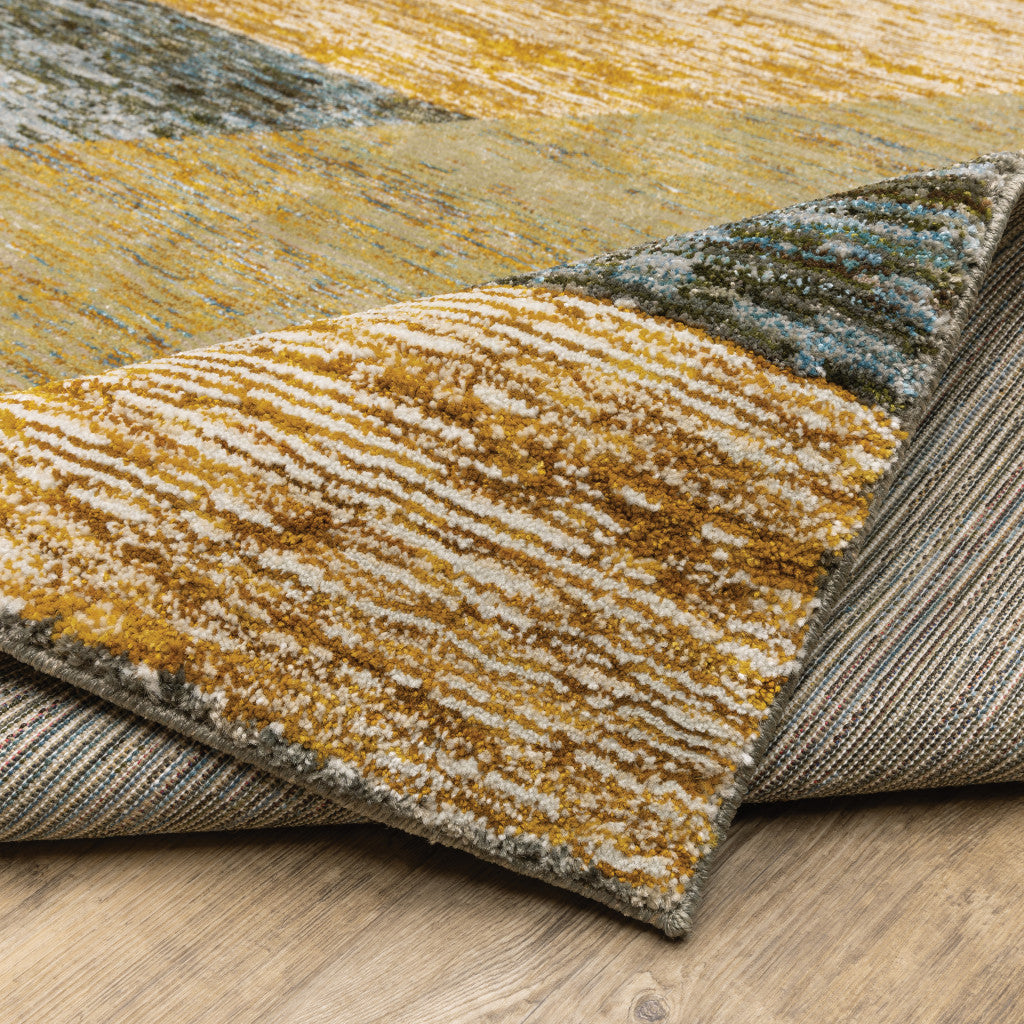 8' Blue And Beige Geometric Runner Rug