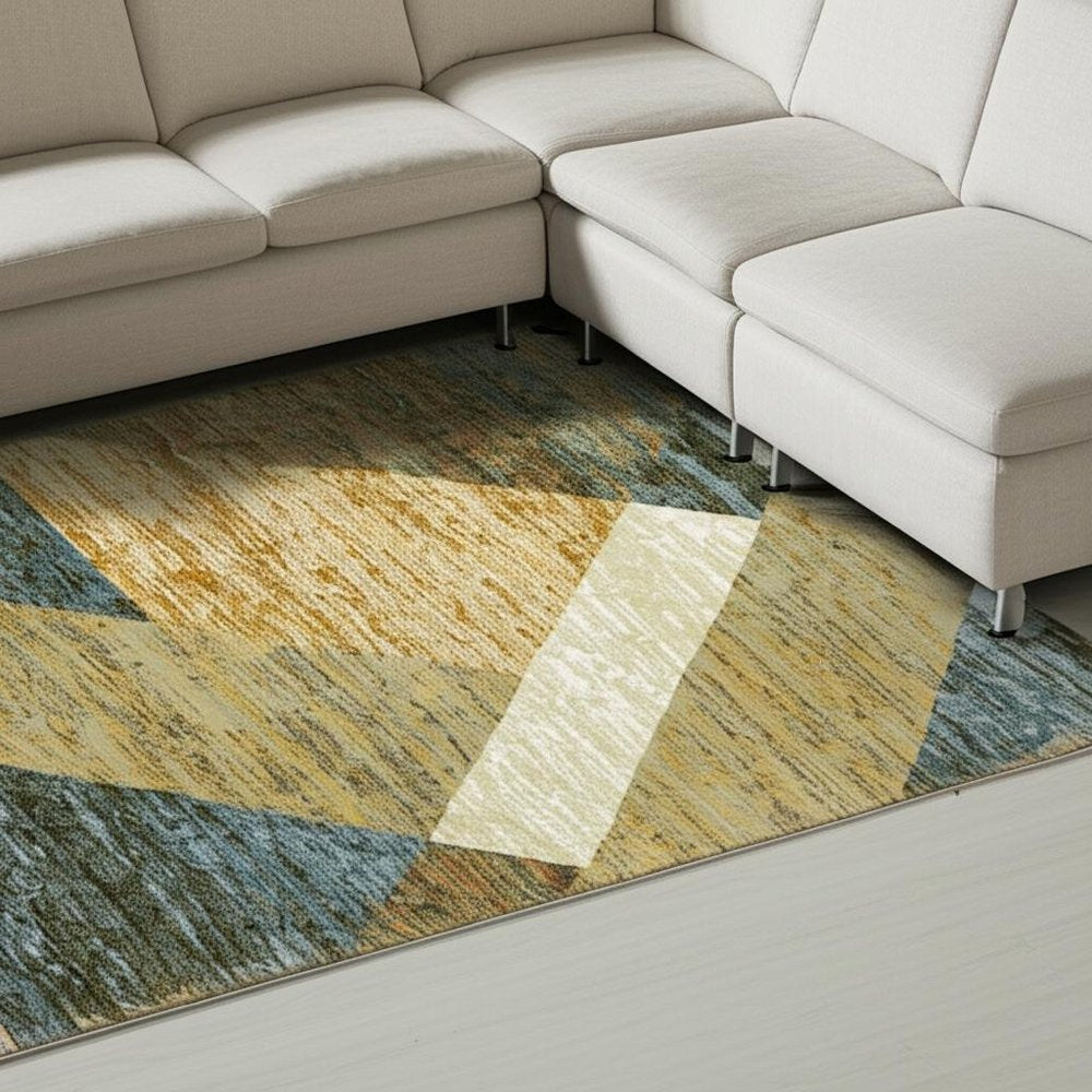 9' X 12' Blue and Beige Geometric Power Loom Area Rug