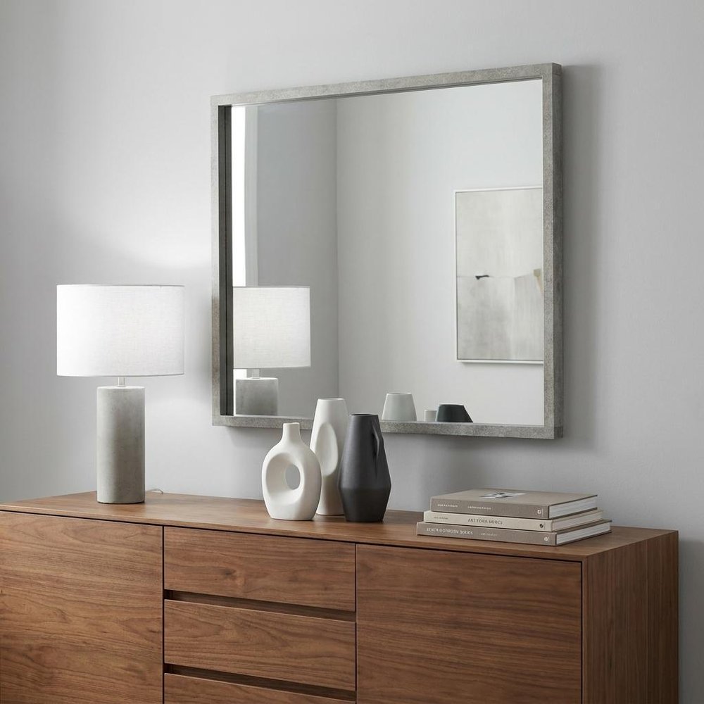 34" Gray Faux Concrete Framed Accent Mirror