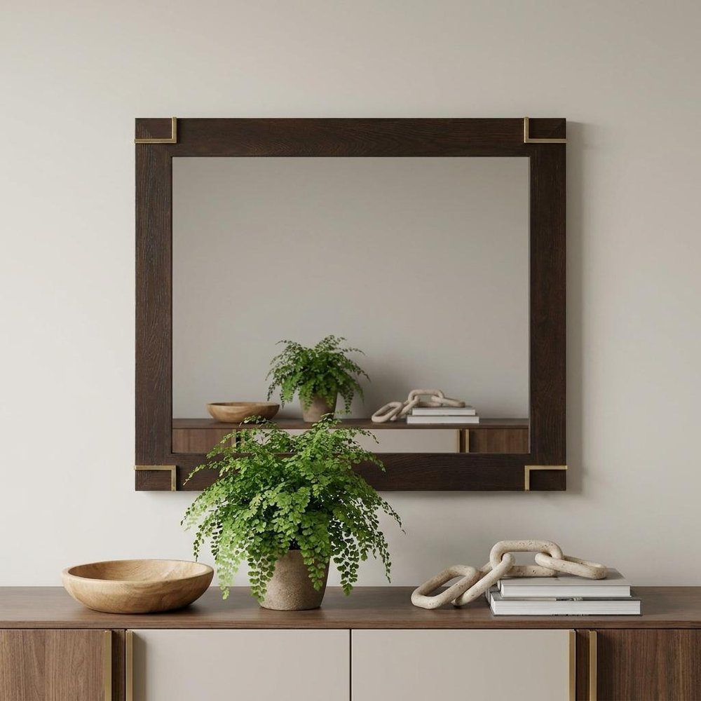 33" Brown and Gold Wood Framed Accent Mirror