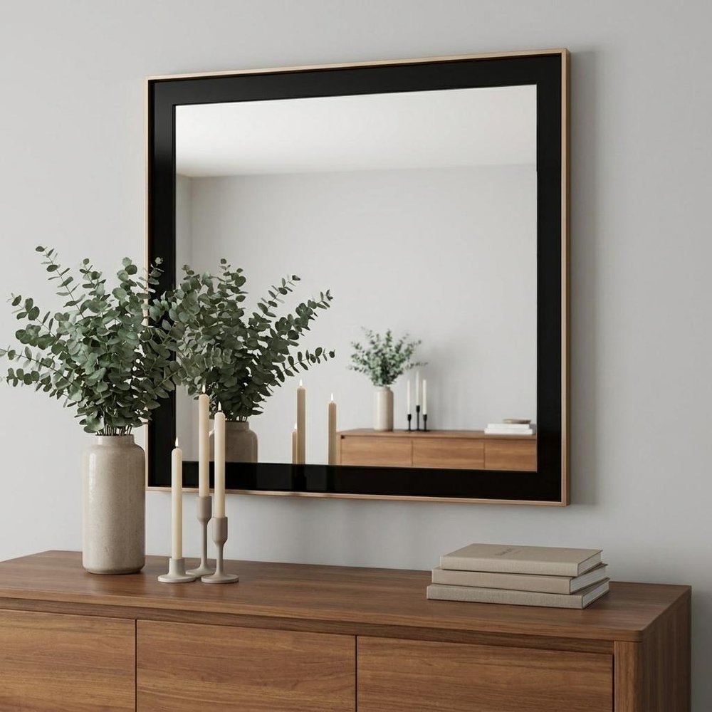 39" Rose Gold and Black Wood and Metal Framed Accent Mirror