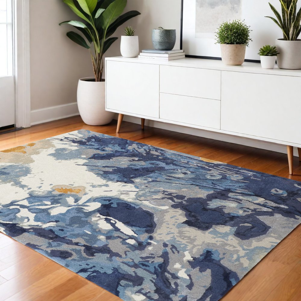 4' X 6' Blue Copper And Ivory Wool Floral Hand Tufted Area Rug