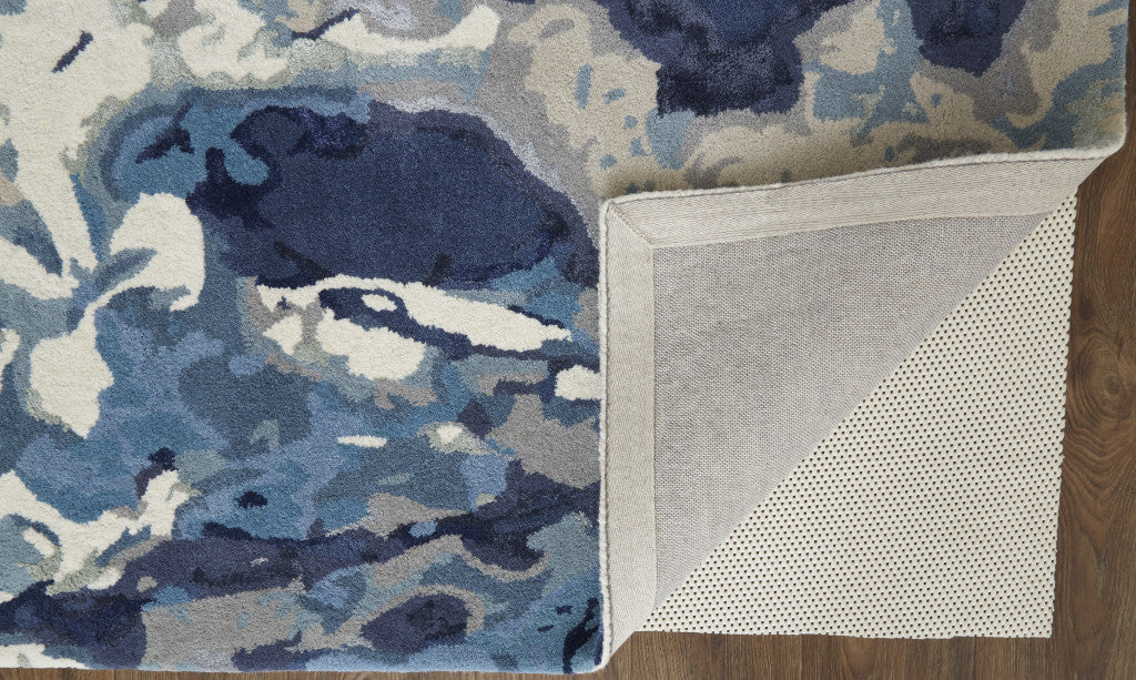 4' X 6' Blue Copper And Ivory Wool Floral Hand Tufted Area Rug