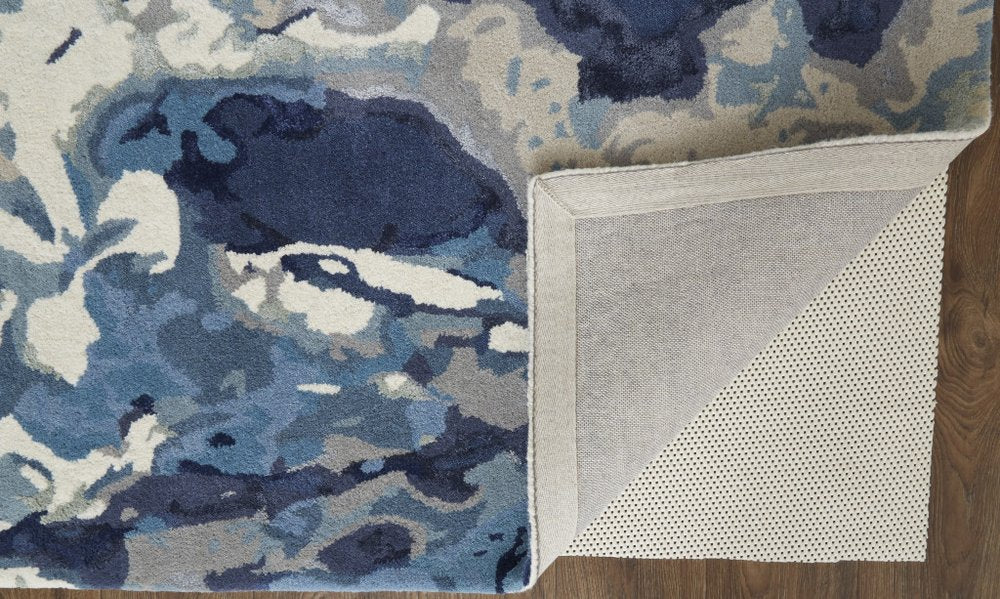 4' X 6' Blue Copper And Ivory Wool Floral Hand Tufted Area Rug