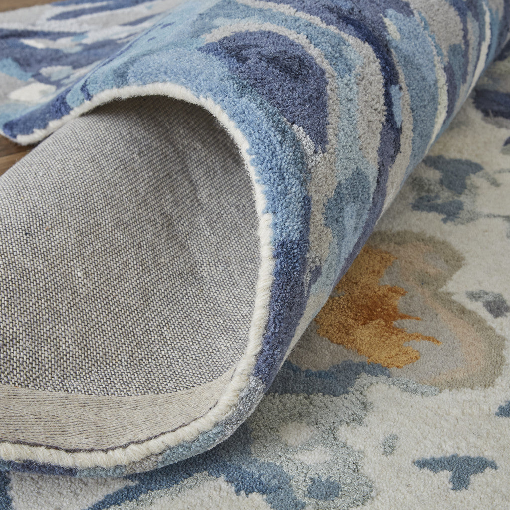 4' X 6' Blue Copper And Ivory Wool Floral Hand Tufted Area Rug