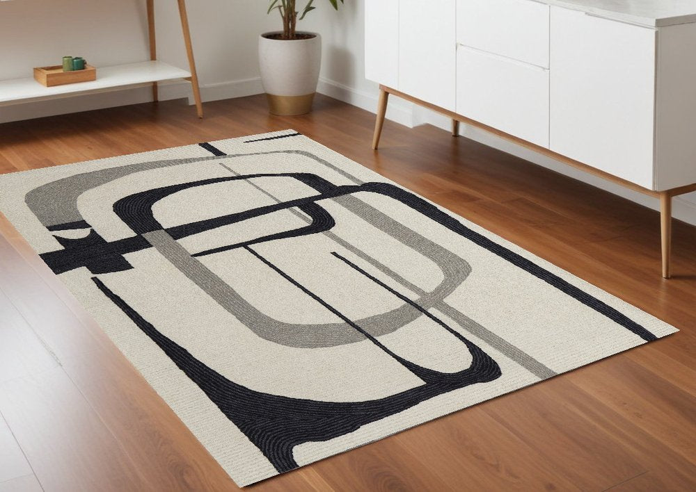 5' X 8' Gray and Ivory Wool Abstract Hand Tufted Area Rug