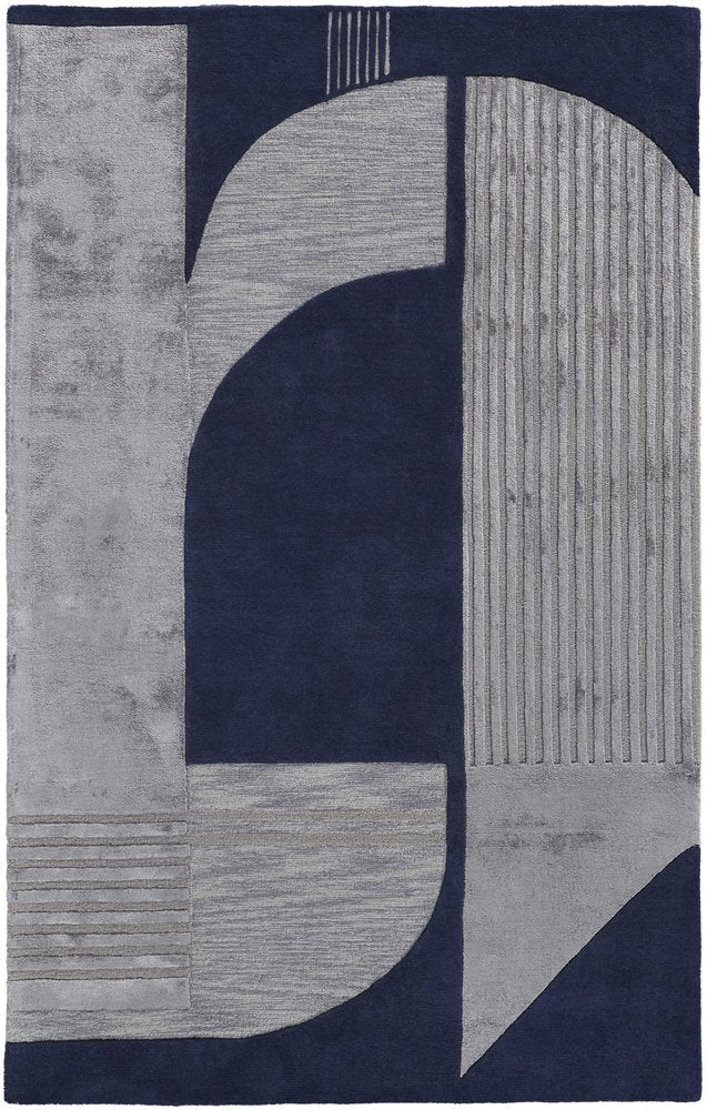 4' X 6' Blue and Silver Wool Geometric Hand Tufted Area Rug