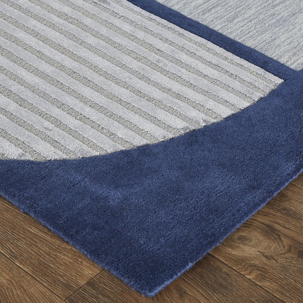 4' X 6' Blue and Silver Wool Geometric Hand Tufted Area Rug