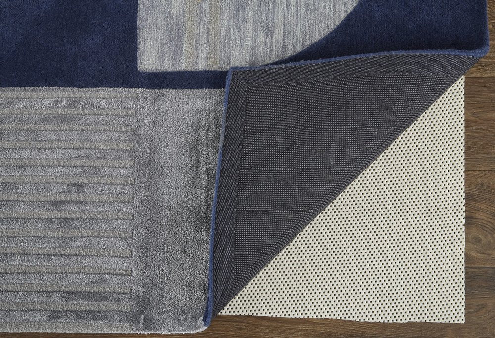 4' X 6' Blue and Silver Wool Geometric Hand Tufted Area Rug