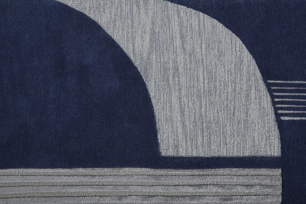 4' X 6' Blue and Silver Wool Geometric Hand Tufted Area Rug