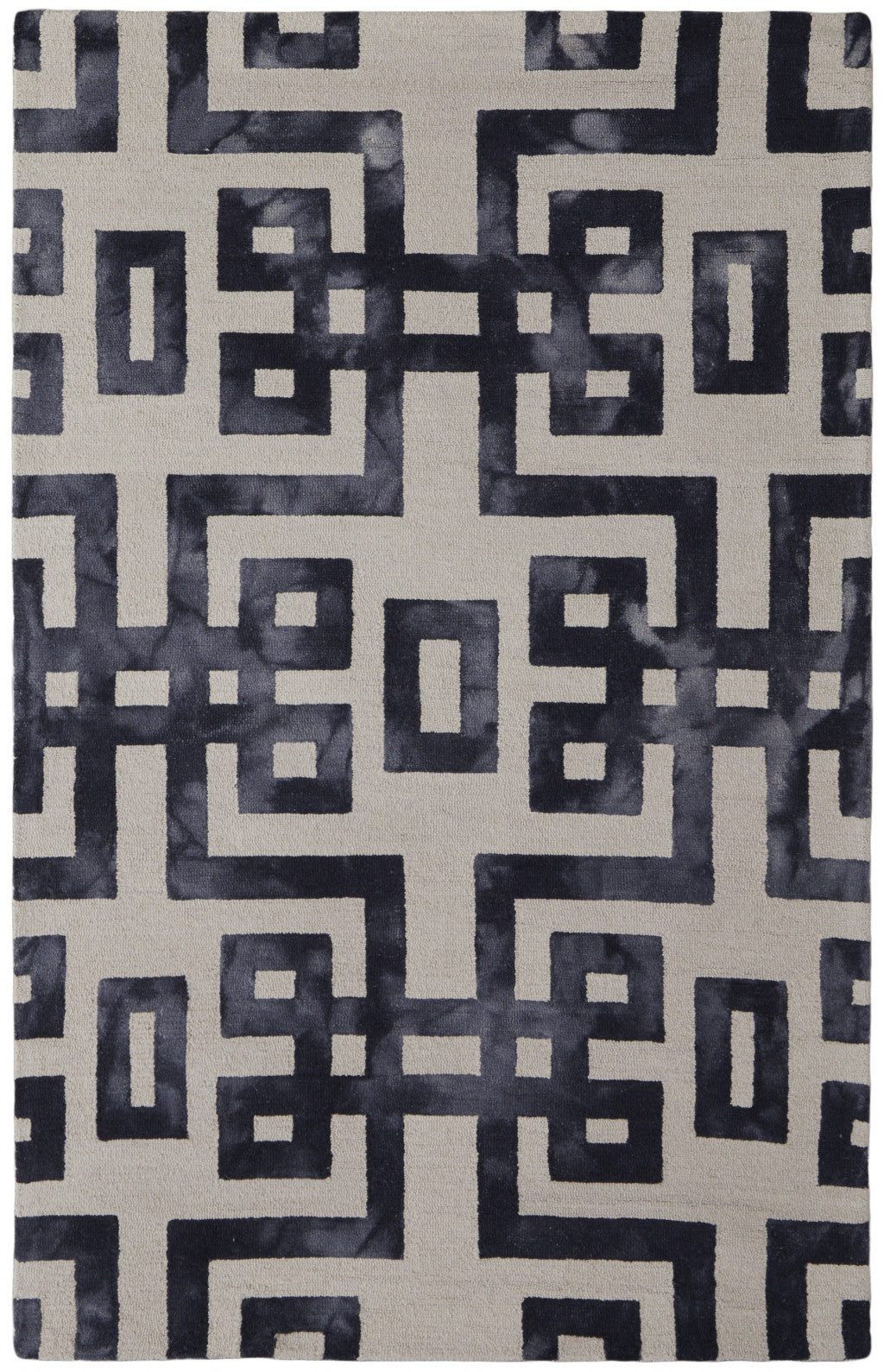 10' X 14' Black And Ivory Wool Geometric Hand Tufted Area Rug