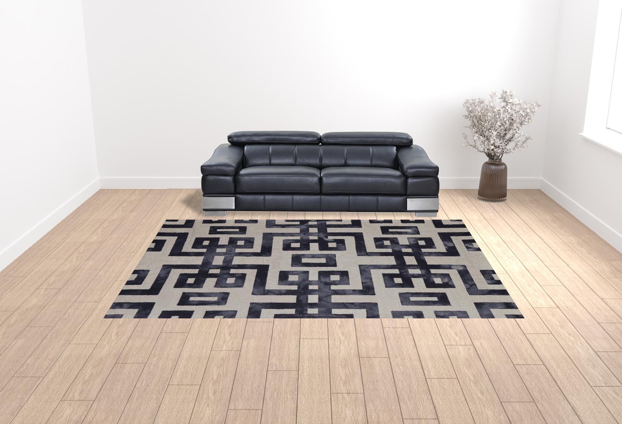 10' X 14' Black And Ivory Wool Geometric Hand Tufted Area Rug