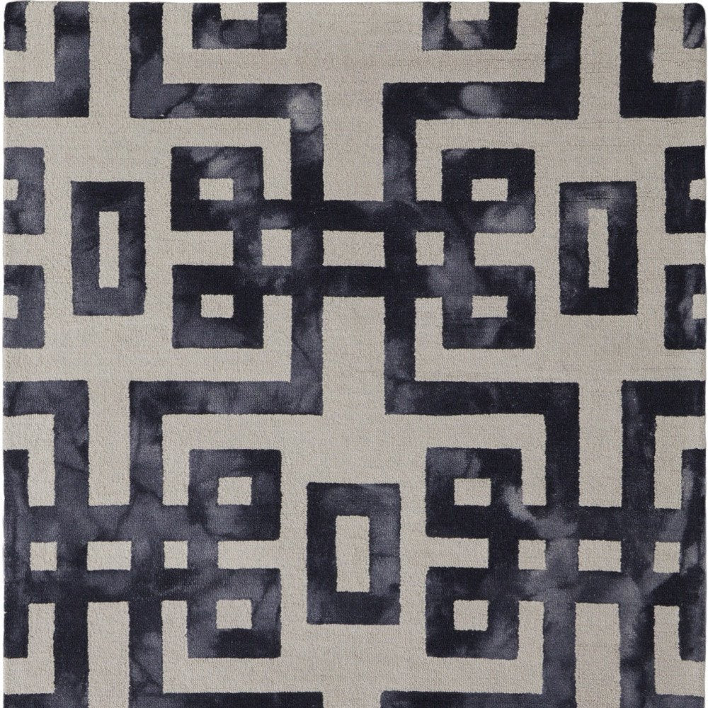 10' X 14' Black And Ivory Wool Geometric Hand Tufted Area Rug