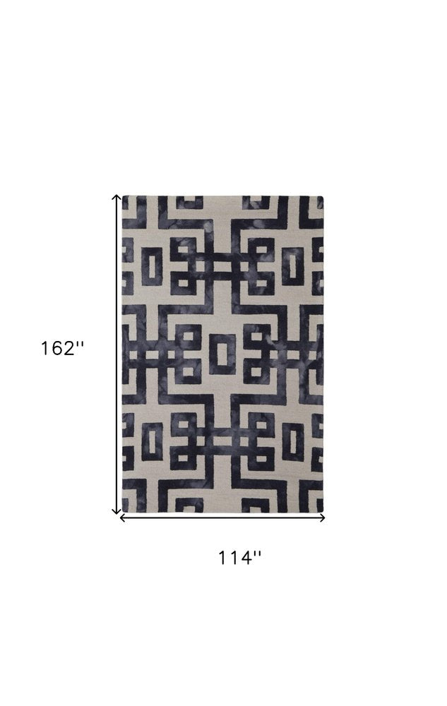 10' X 14' Black And Ivory Wool Geometric Hand Tufted Area Rug