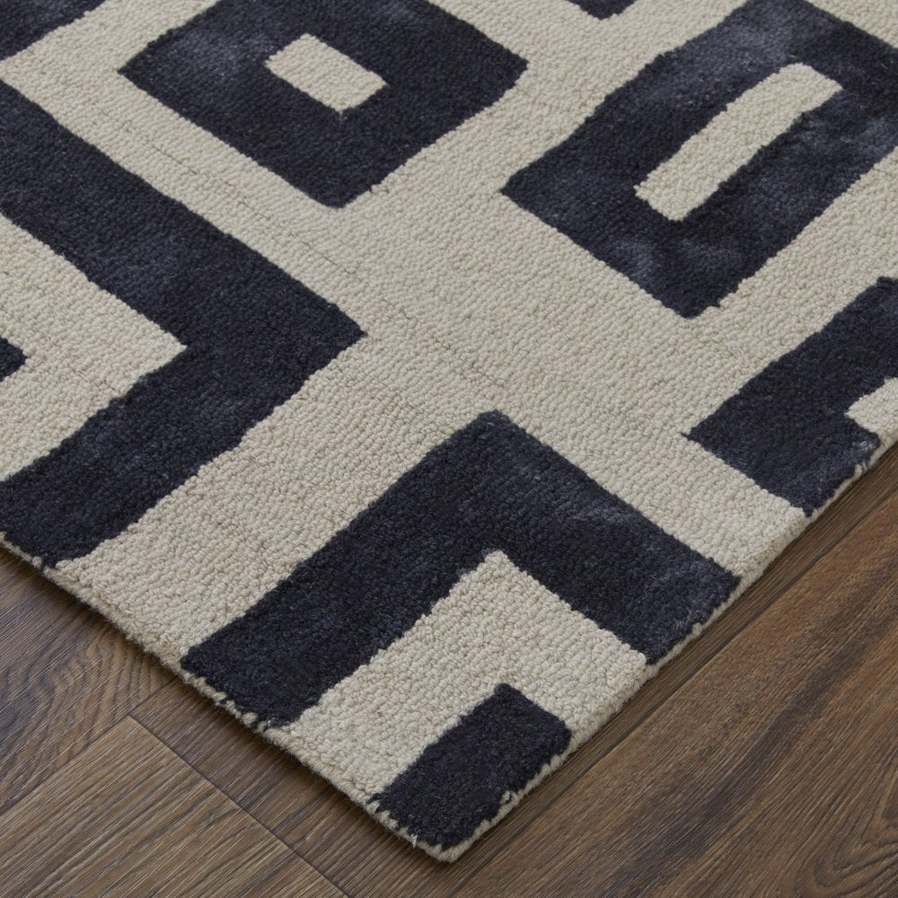 10' X 14' Black And Ivory Wool Geometric Hand Tufted Area Rug