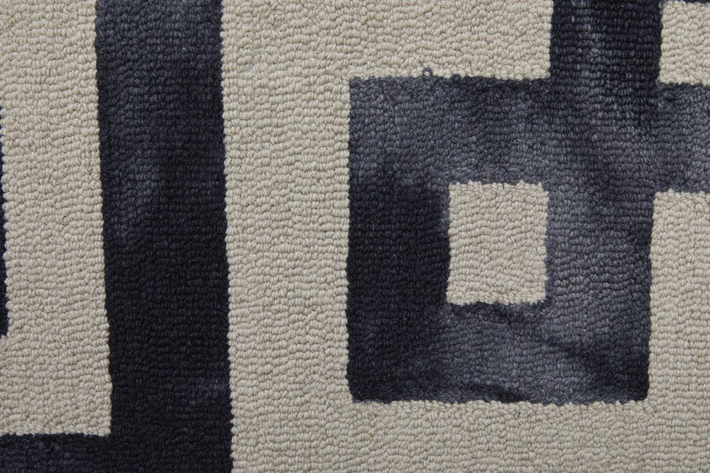 10' X 14' Black And Ivory Wool Geometric Hand Tufted Area Rug