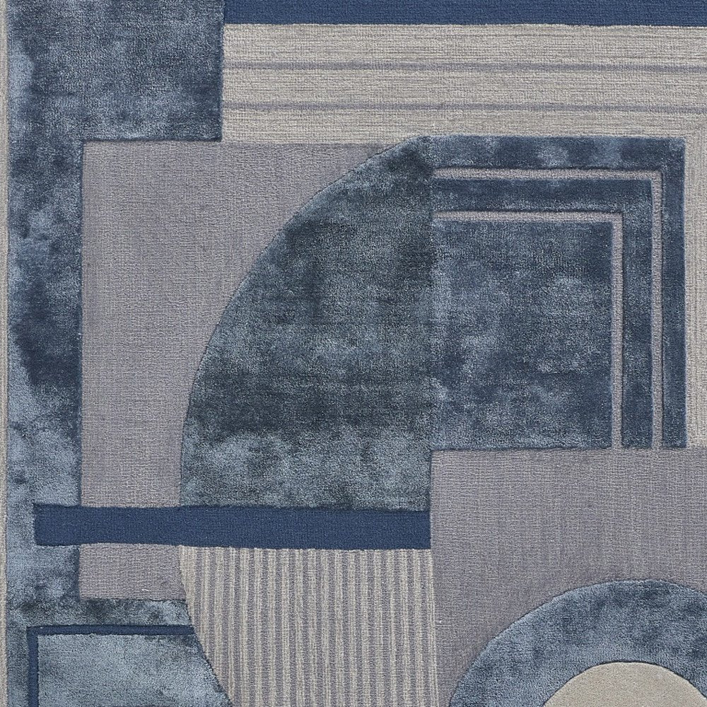 9' X 12' Blue Ivory And Gray Wool Striped Tufted Handmade Area Rug