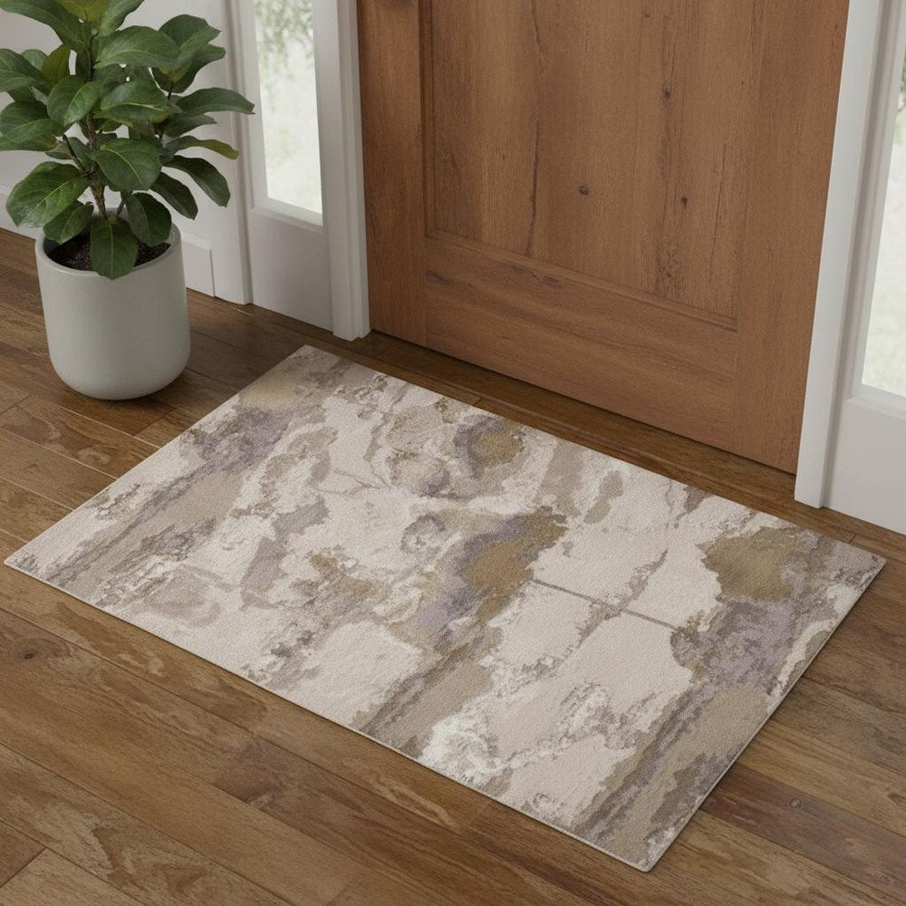 2' X 3' Ivory Brown And Gray Abstract Area Rug