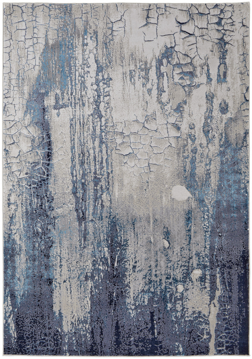 2' X 3' Ivory Blue And Black Abstract Power Loom Distressed Area Rug