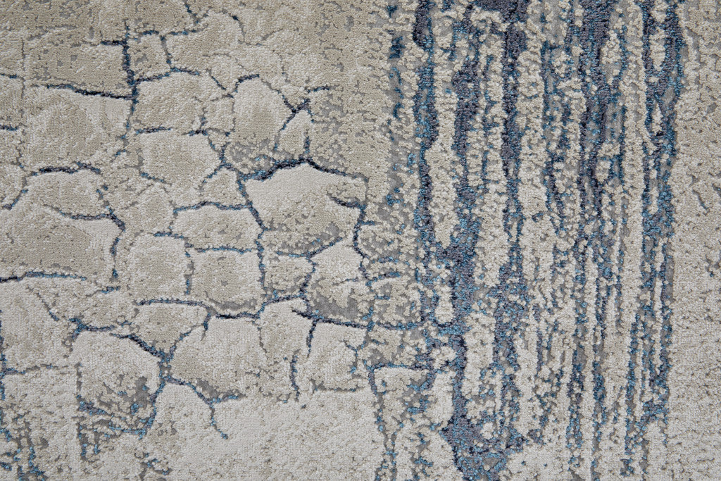 2' X 3' Ivory Blue And Black Abstract Power Loom Distressed Area Rug