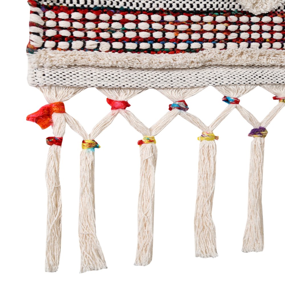 36" X 20" Red And White Geometric Cotton Square Hanging Tapestry