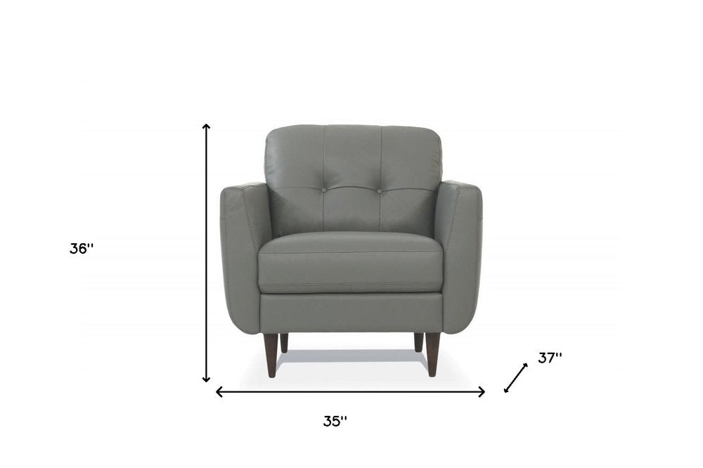 35" Gray and Black Genuine Leather Tufted Arm Chair