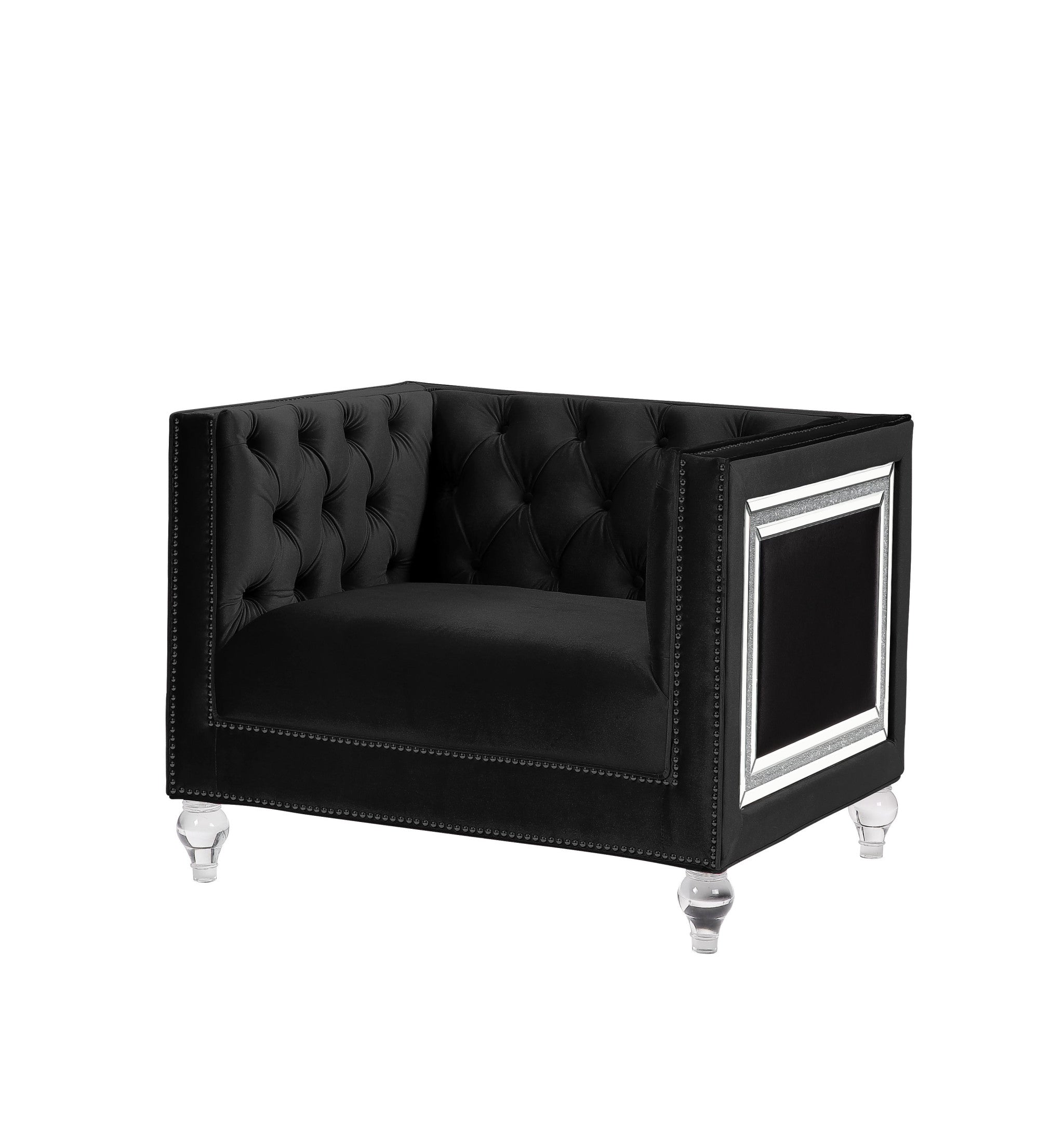 40" Black Velvet Tufted Arm Chair