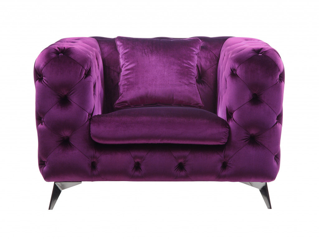 41" Purple Fabric And Black Tufted Arm Chair