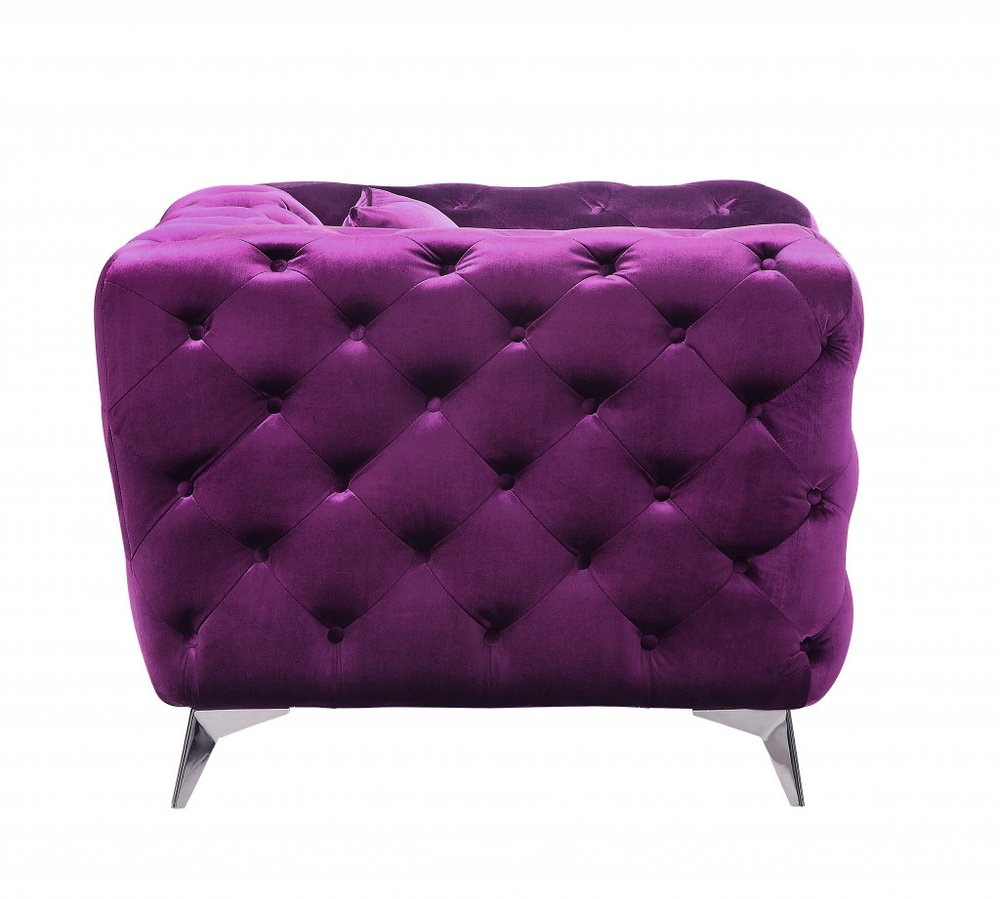 41" Purple and Black Fabric Tufted Arm Chair