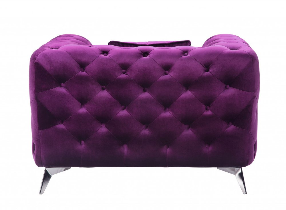 41" Purple and Black Fabric Tufted Arm Chair