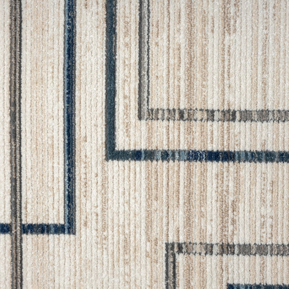5' X 7' Ivory Blue and Gray Geometric Area Rug