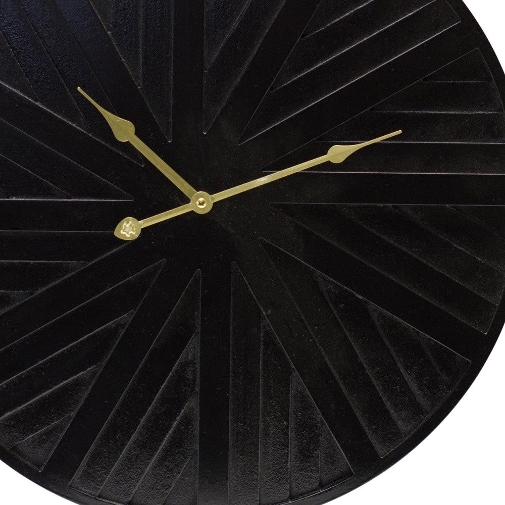 20" Circle Black Wood and Solid Wood Analog Wall Clock