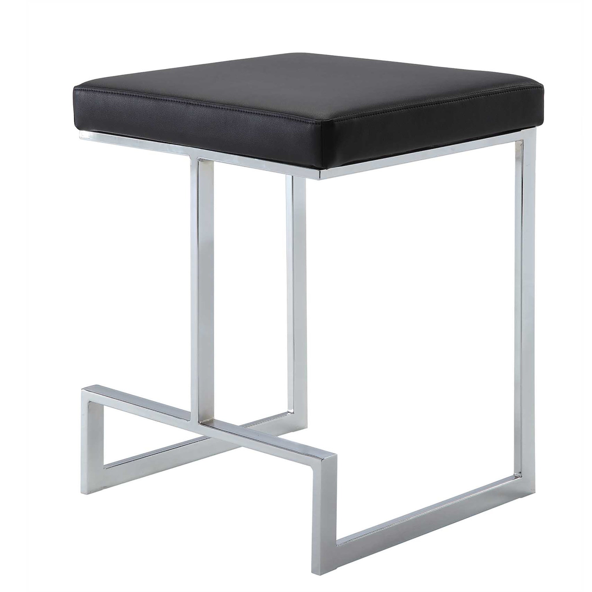 24" Black And Silver Faux Leather And Fabric And Steel Backless Counter Height Bar Chair