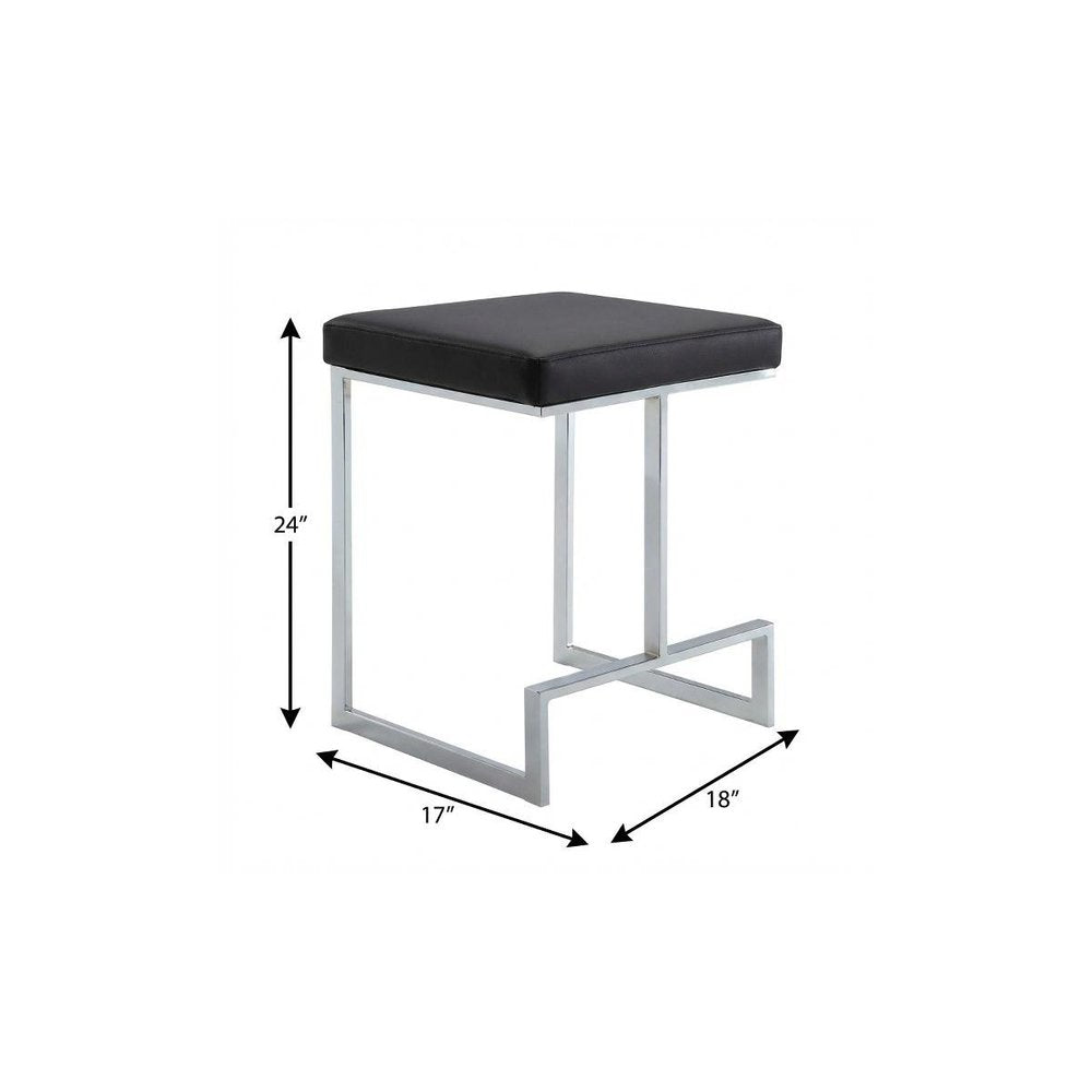 24" Black And Silver Faux Leather And Steel Backless Counter Height Bar Chair