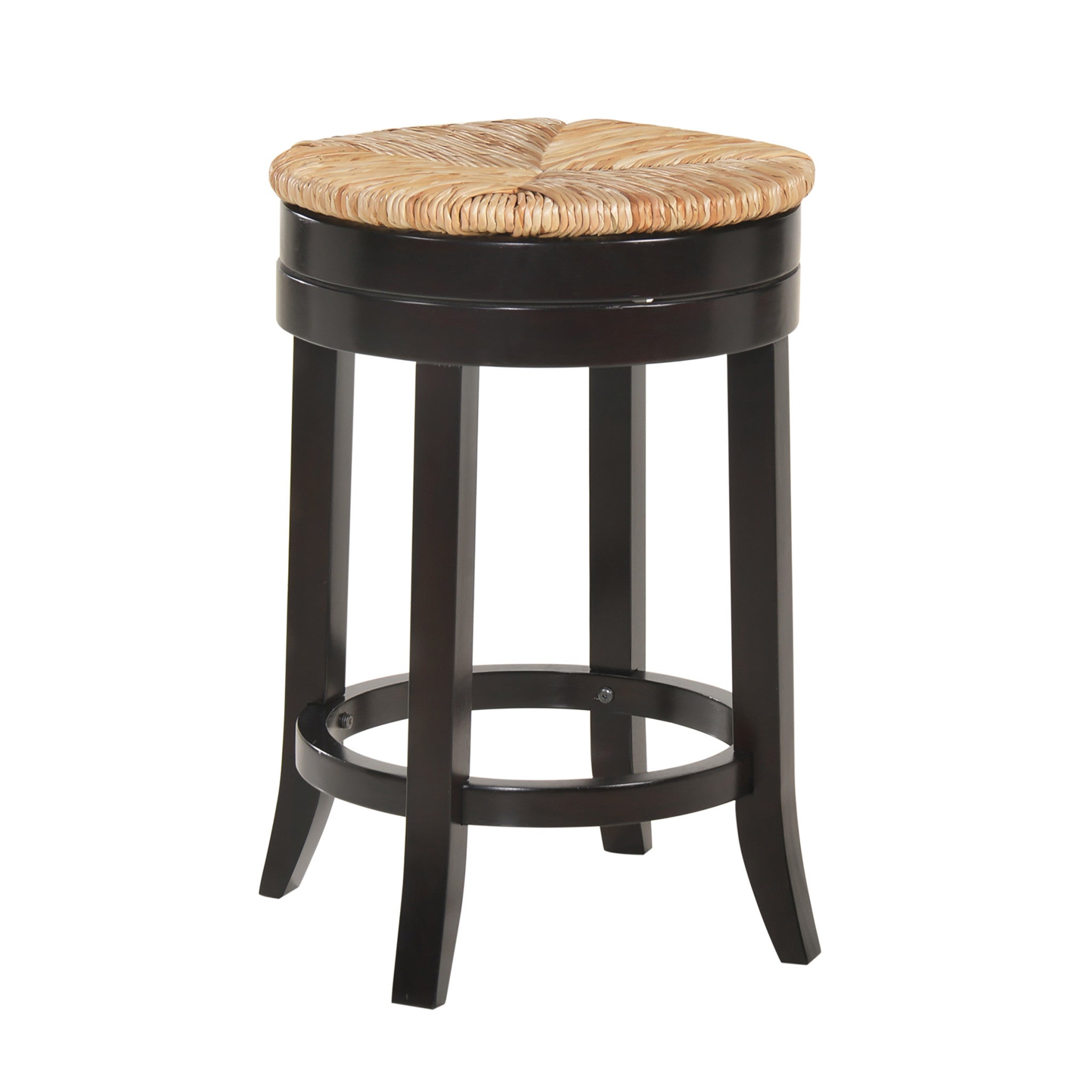 24" Natural And Espresso Rush And Solid Wood Backless Counter Height Swivel Bar Chair