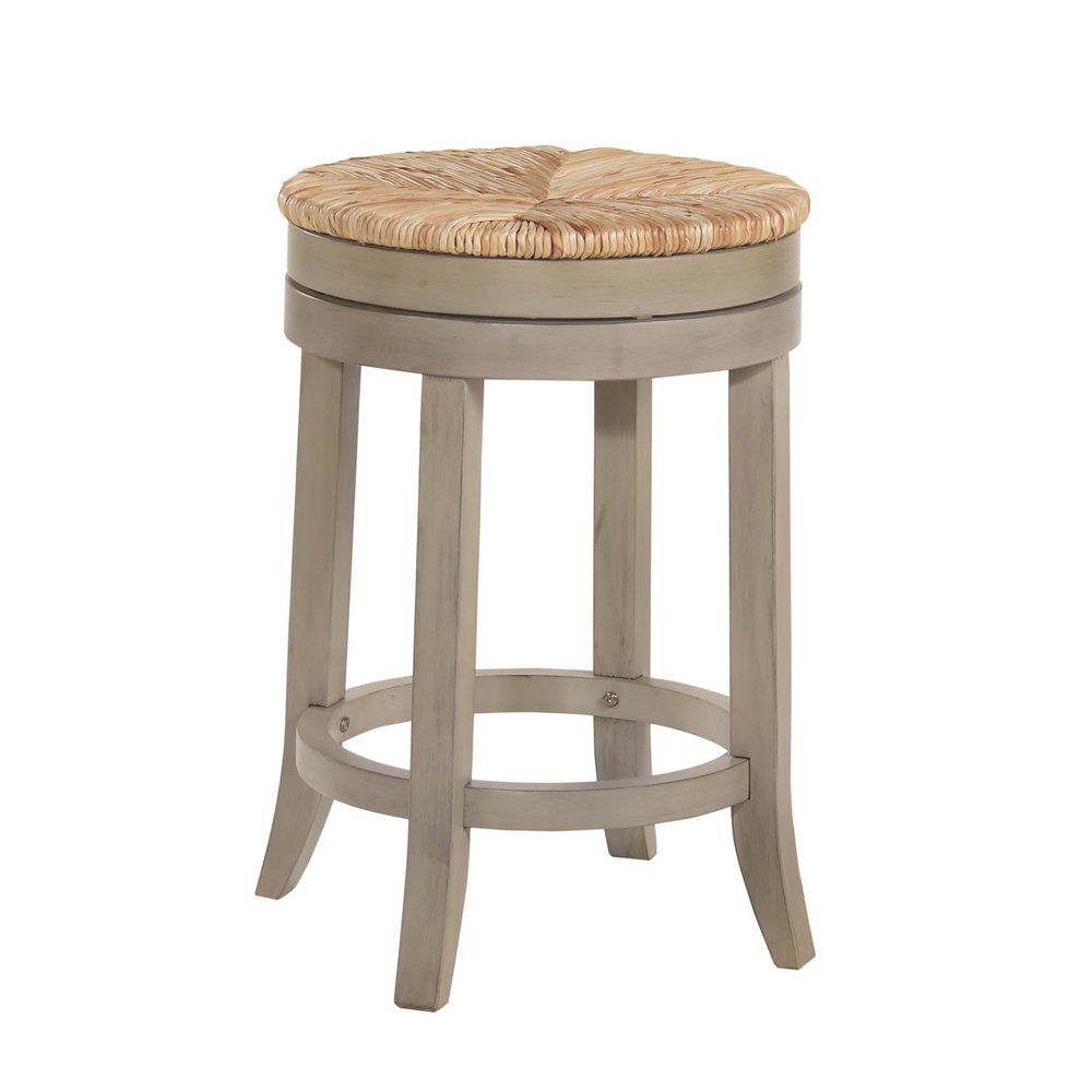 24" Natural and Gray Rush and Solid Wood Backless Counter Height Swivel Bar Chair