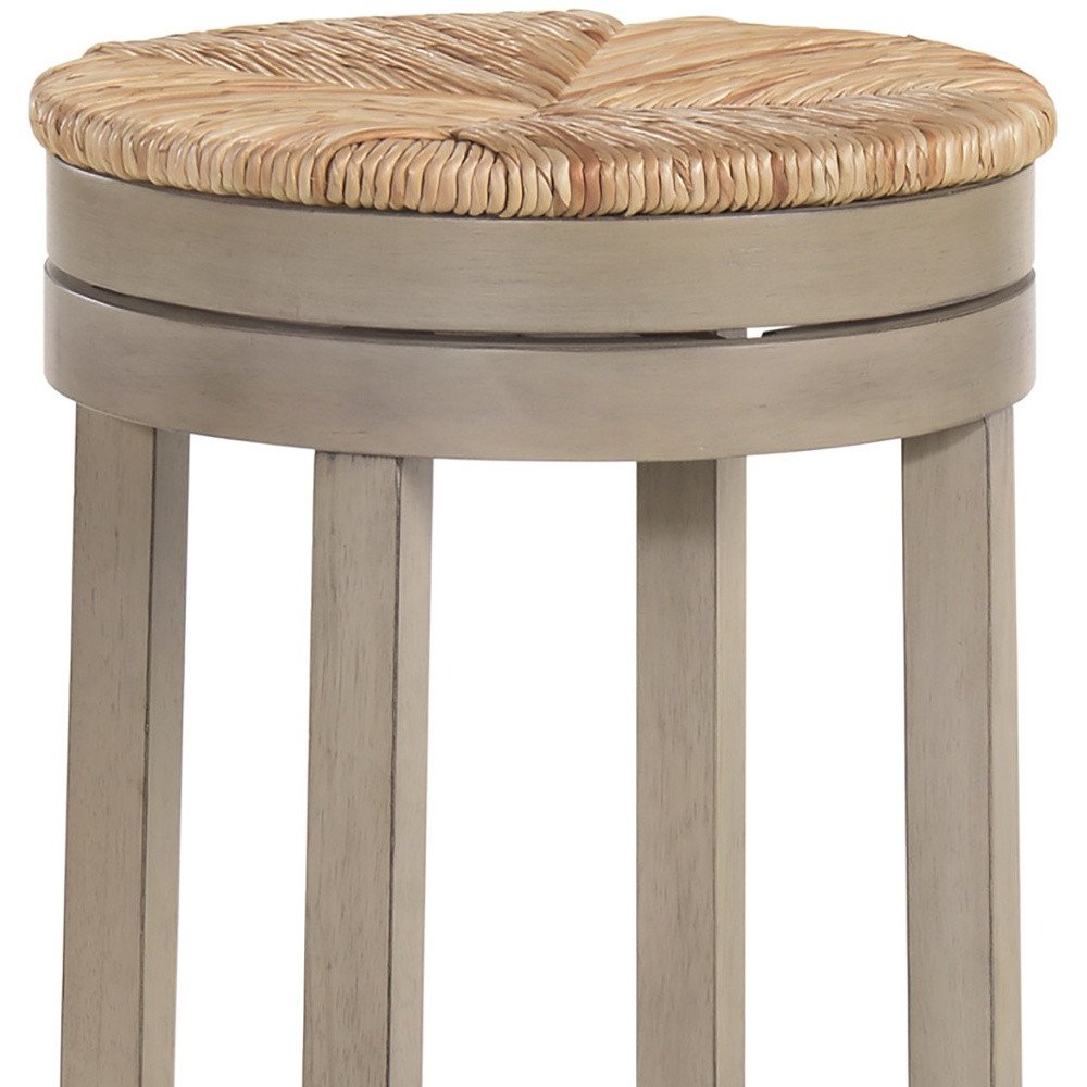 30" Natural And Gray Solid Wood Swivel Backless Bar Height Bar Chair