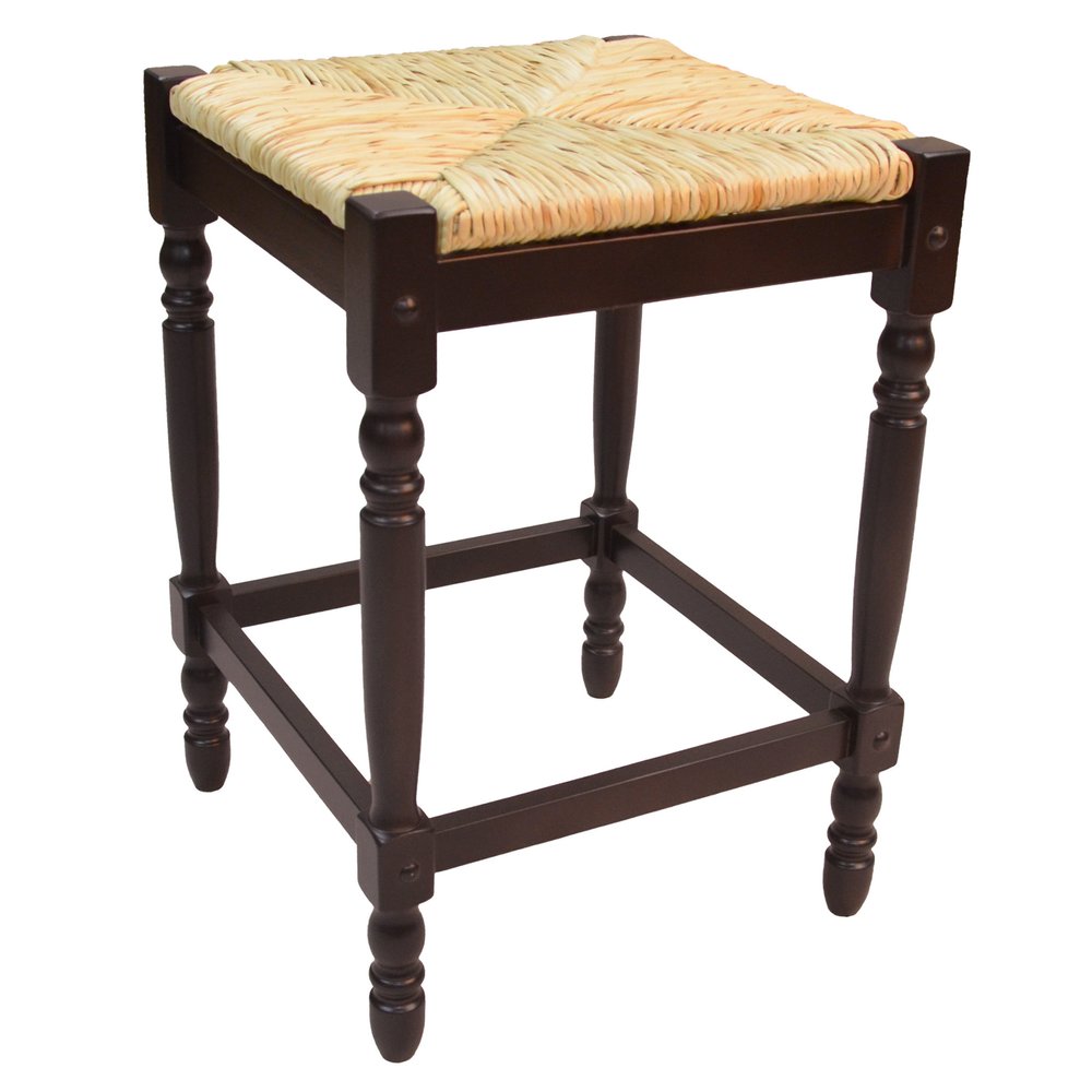 24" Natural And Espresso Rush And Solid Wood Backless Counter Height Bar Chair
