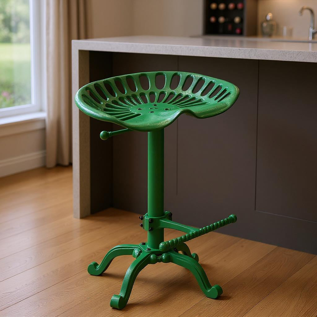 Green Iron Backless Adjustable Height Bar Chair