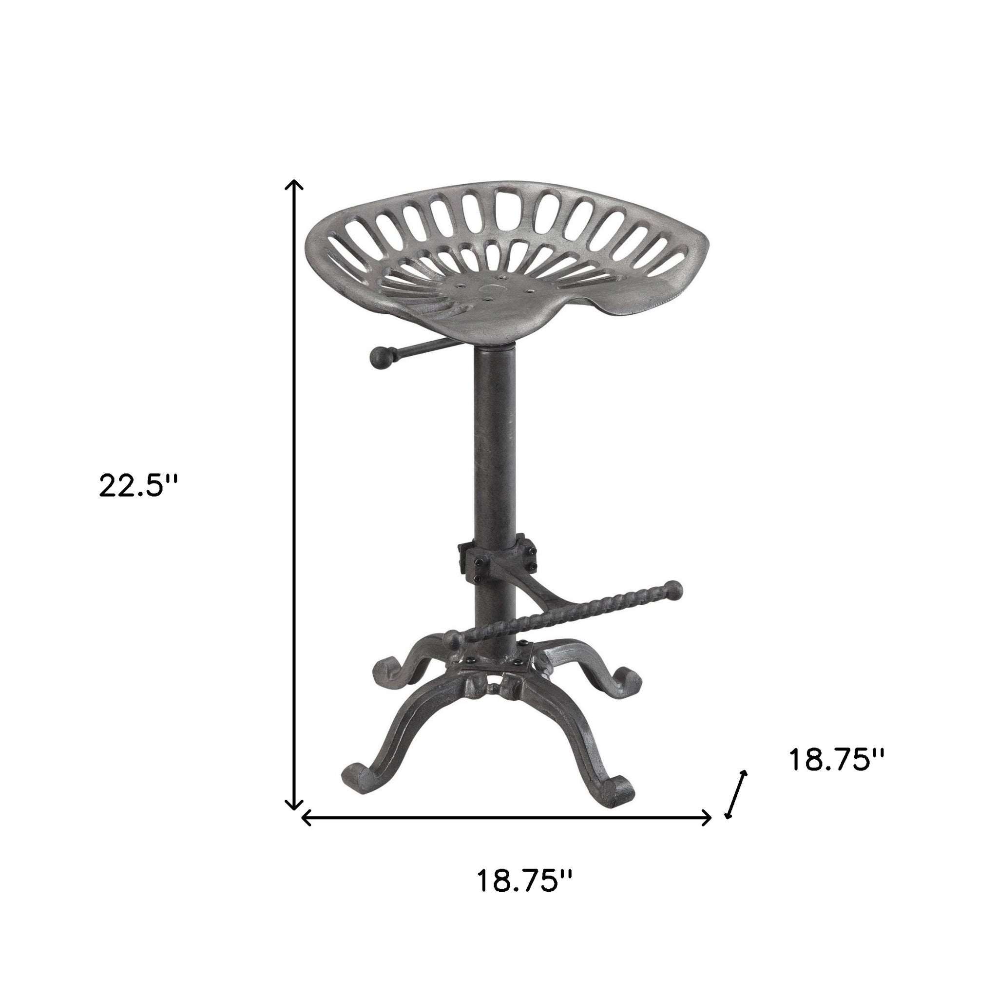 Gray Iron Backless Adjustable Height Bar Chair