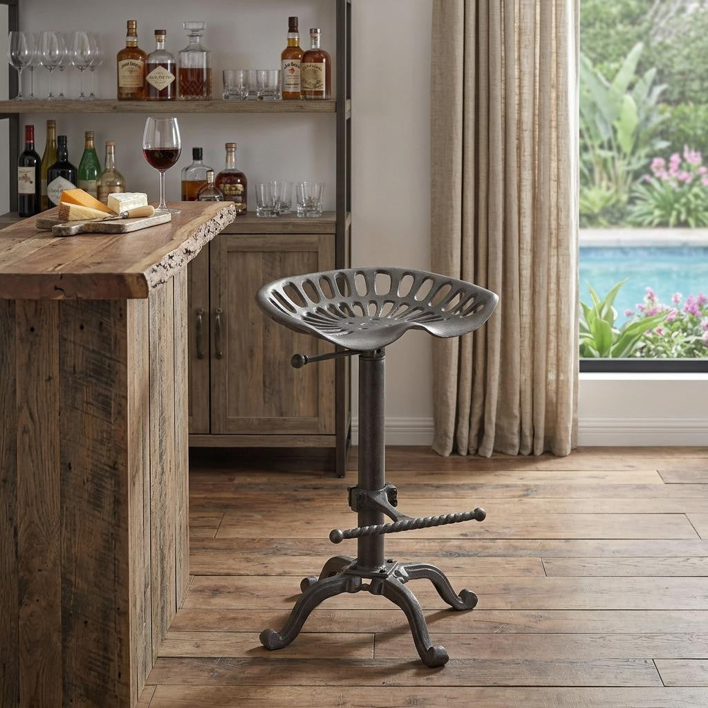 Gray Iron Backless Adjustable Height Bar Chair