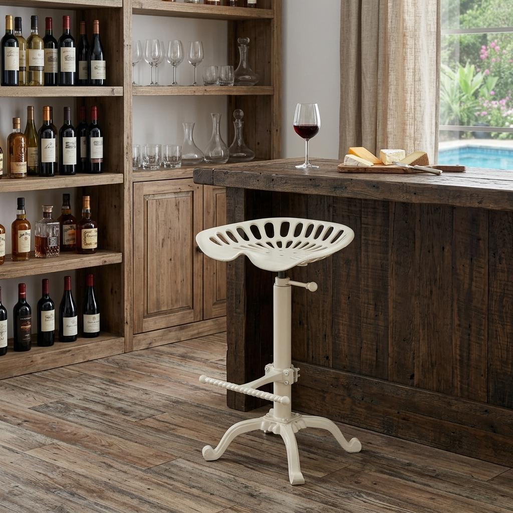 White Iron Backless Adjustable Height Bar Chair