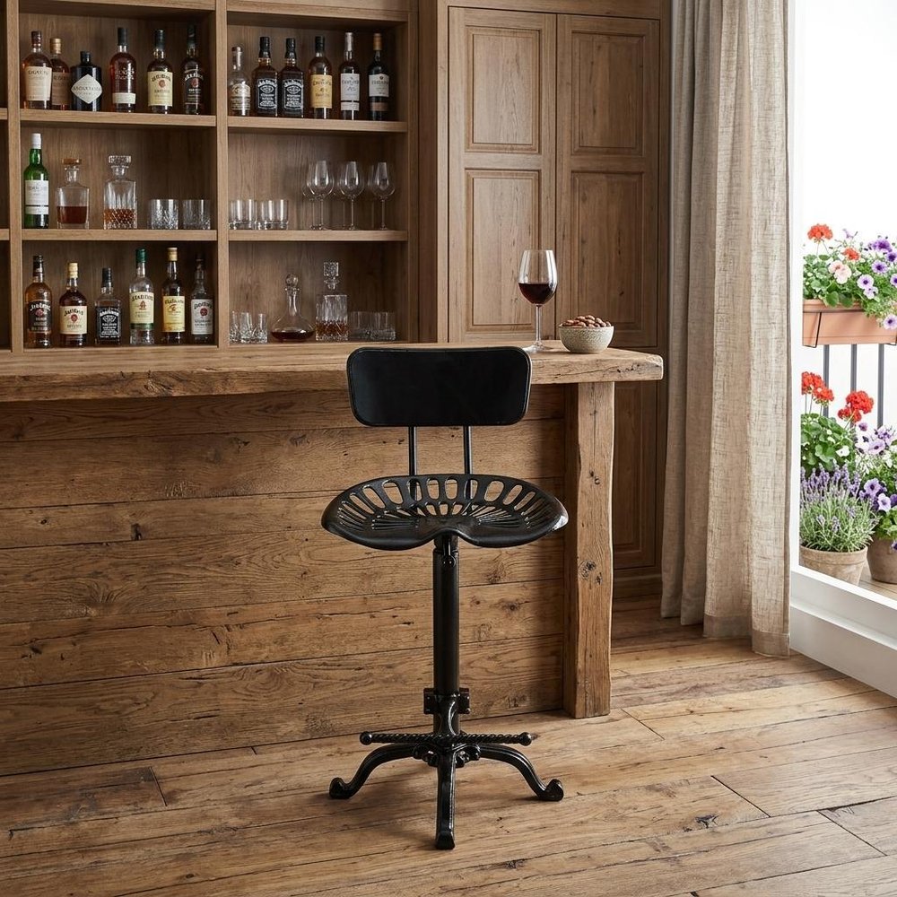 37" Black Iron Low Back Bar Height Bar Chair