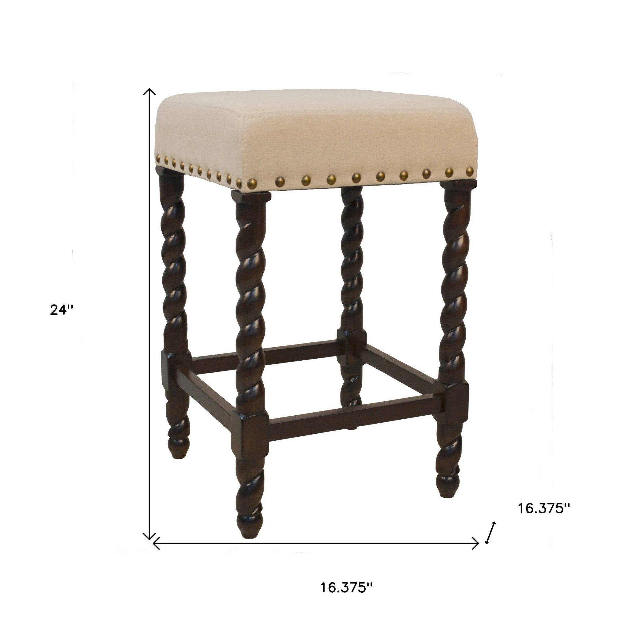24" Cream And Espresso Fabric And Solid Wood Backless Counter Height Bar Chair