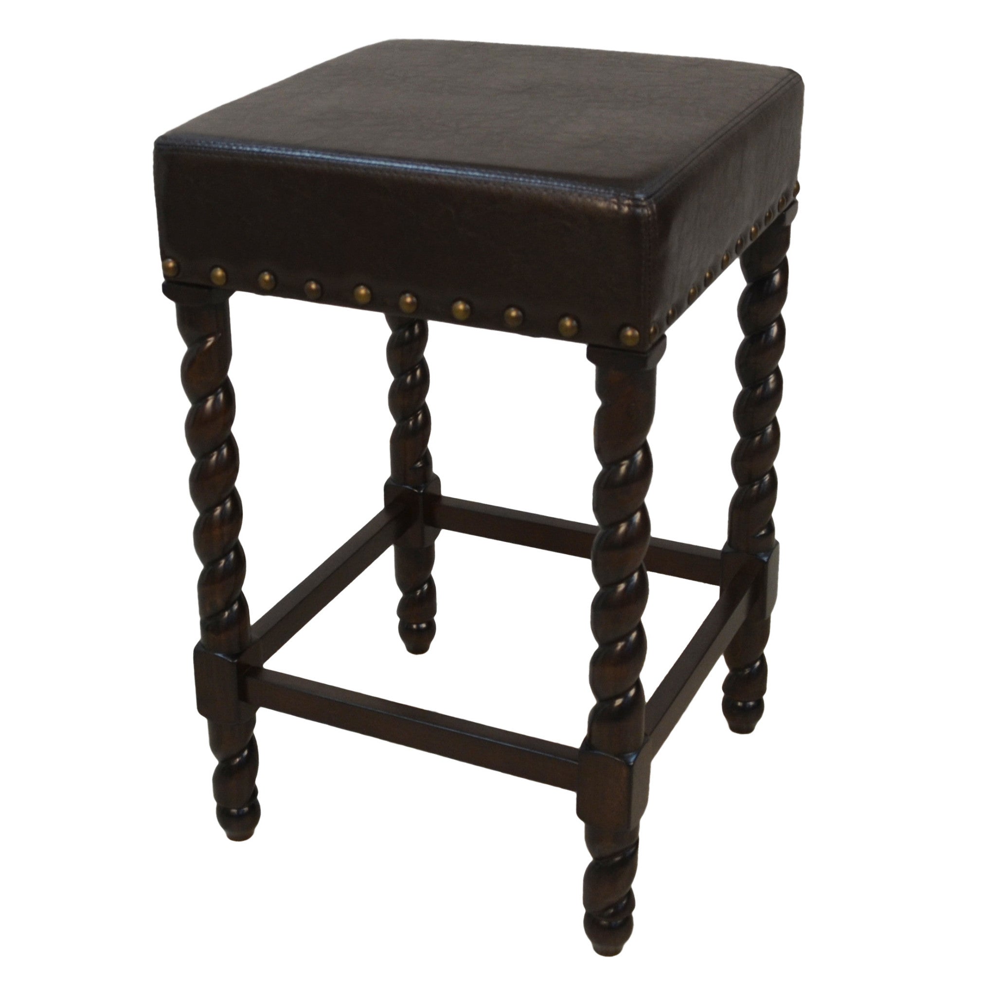 24" Black And Espresso Faux Leather And Fabric And Solid Wood Backless Counter Height Bar Chair