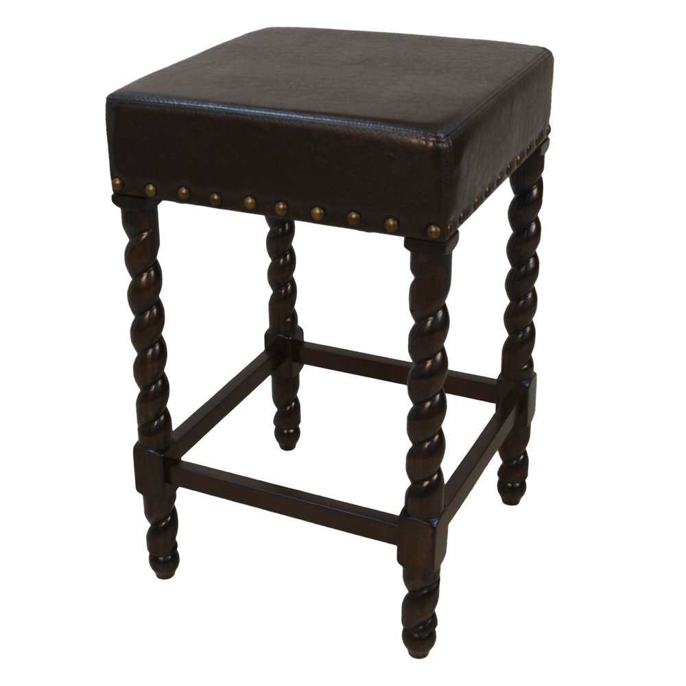 24" Black And Espresso Faux Leather And Fabric And Solid Wood Backless Counter Height Bar Chair